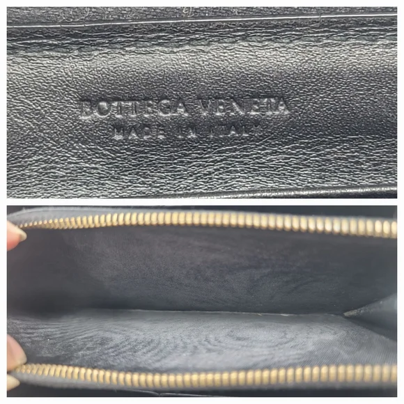 Bottega Veneta Black Woven Leather Zip Around Long Wallet Italy Authentic